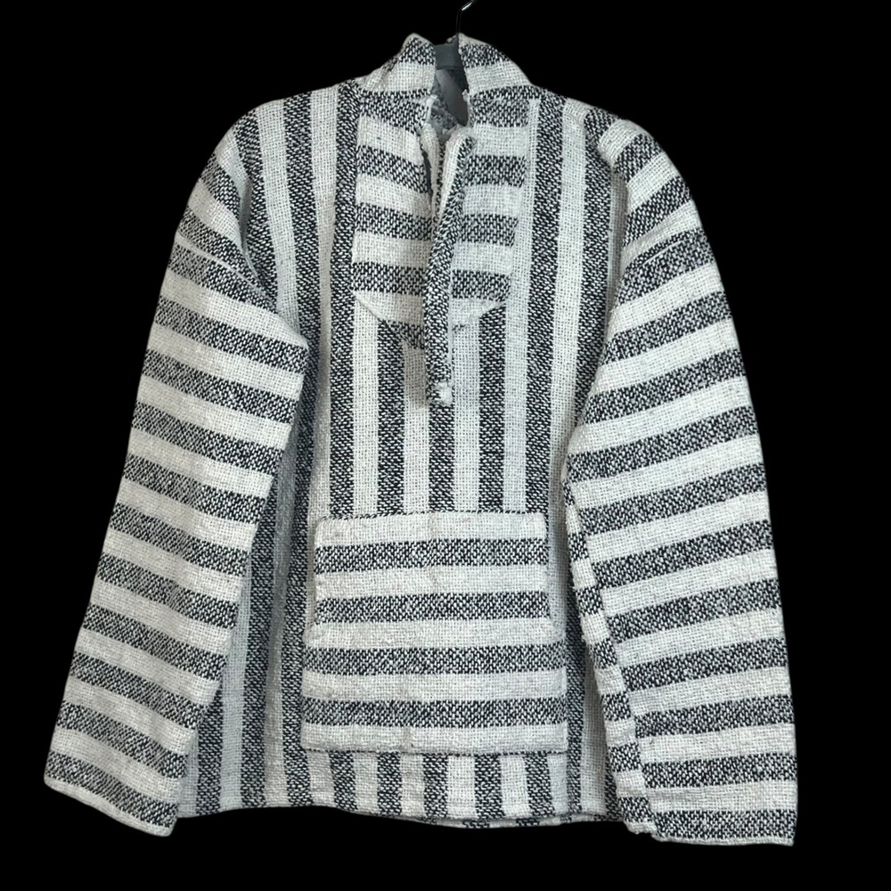 San Jose Baja Men's Hoodie Drod Rug Pullover Striped Black White‎ Size Large